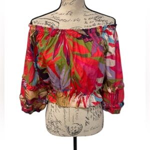 Rachel Zoe Tropical Off Shoulder Ruffle Peasant Top Size M